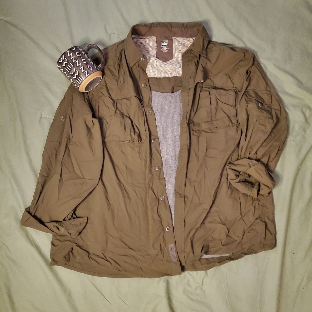 REI Olive Green Button Up Shirt